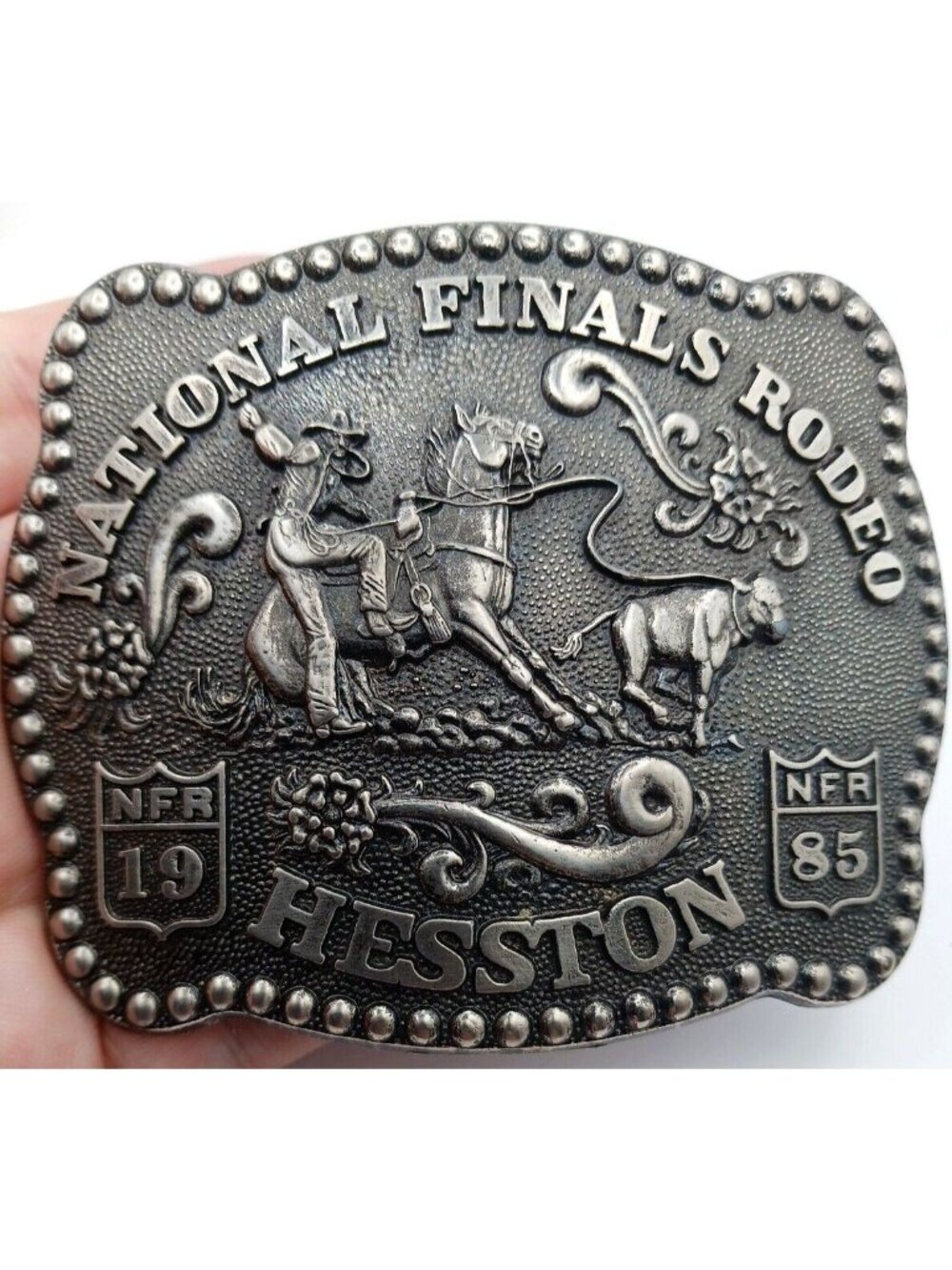 Belt Buckle HESSTON NATIONAL FINALS RODEO 1985 3rd ED Fellows Display Item #D-7